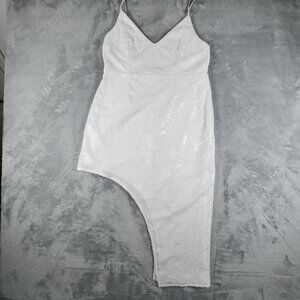 Lulus Down to Disco Sequin Asymmetrical Dress XL White Party Bodycon Club Shiny